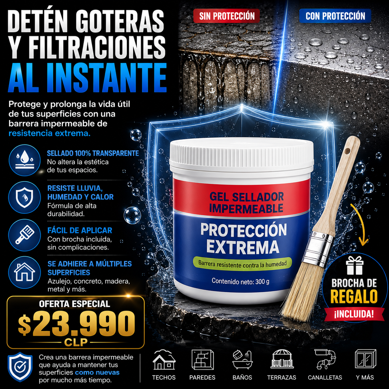 DETEN LAS FILTRACIONES ANTES DE LAS LLUVIAS-SELLA GOTERAS EN MINUTOS+ BROCHA DE REGALO